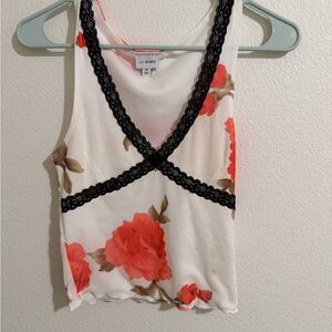 La Hearts Red Floral Camisole with Black Lace